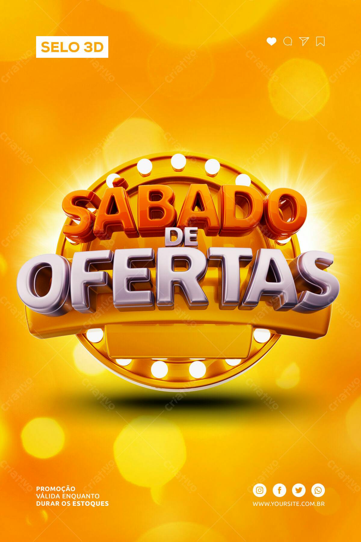 Selo 3D promocional dourado e prata sábado de ofertas