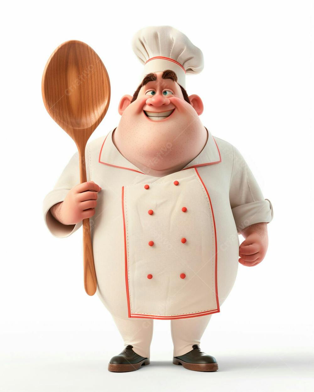 Personagem De Chef, Segurando Uma Colher De Pau 3D 1