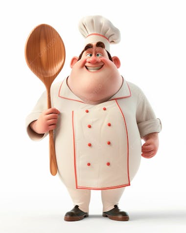 Personagem de chef, segurando uma colher de pau 3d 1