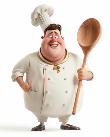 Personagem de chef, segurando uma colher de pau 3d 2