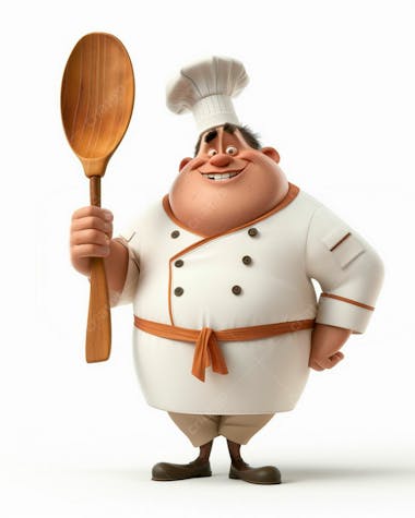 Personagem de chef, segurando uma colher de pau 3d 3