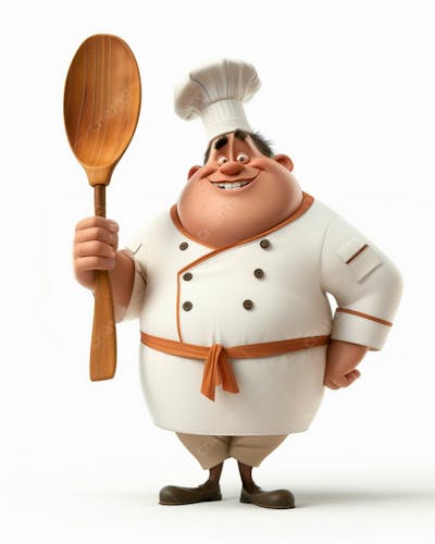 Personagem De Chef, Segurando Uma Colher De Pau 3D 3
