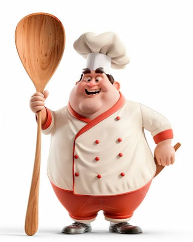 Personagem de chef, segurando uma colher de pau 3d 4