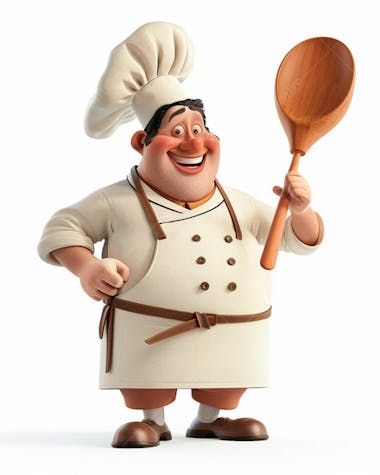 Personagem de chef, segurando uma colher de pau 3d 5