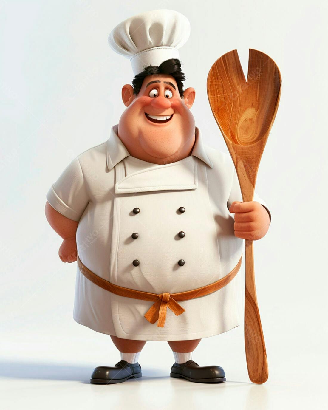 Chef gordinho sorridente com colher de pau