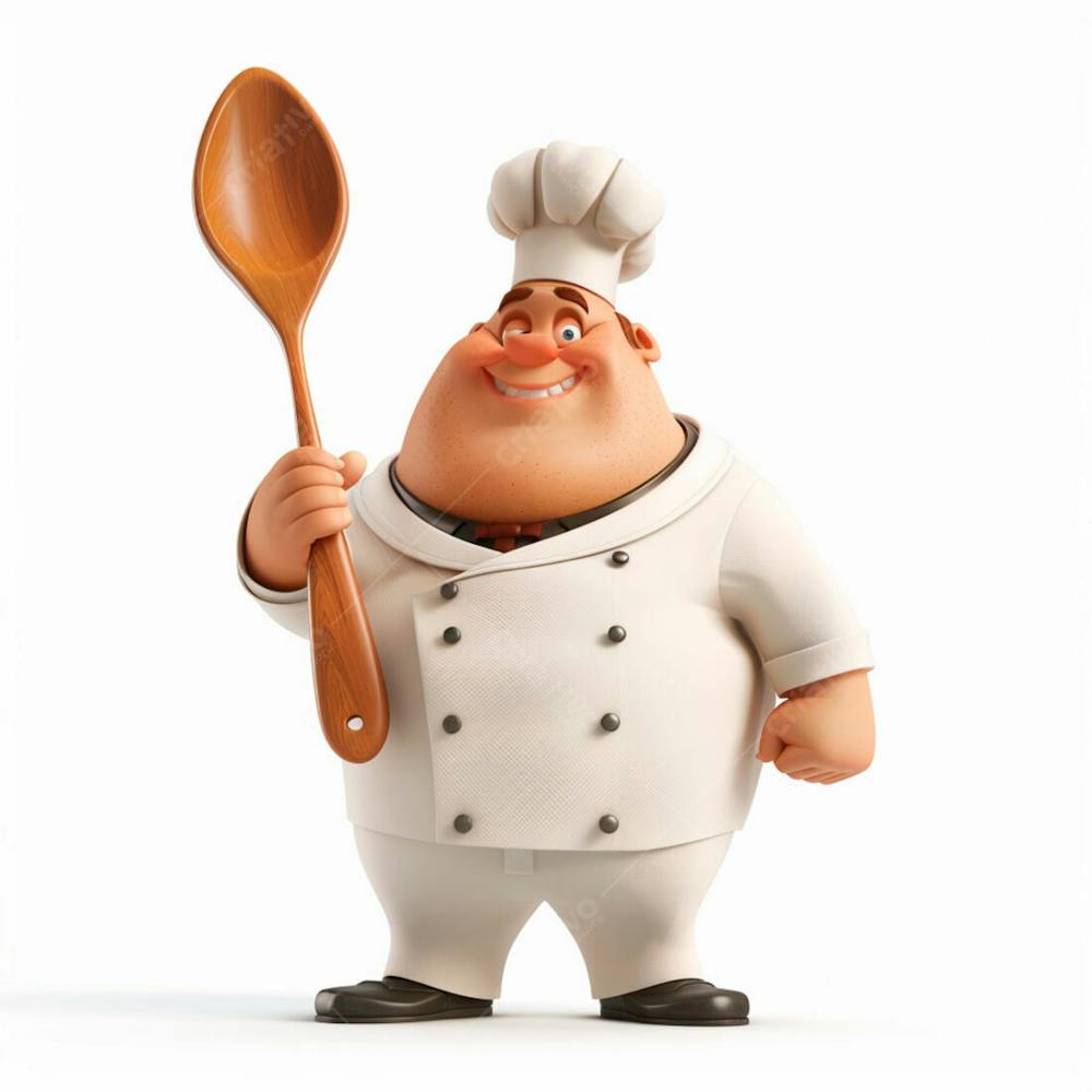 Personagem De Chef, Segurando Uma Colher De Pau 3D 7