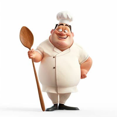 Personagem De Chef, Segurando Uma Colher De Pau 3D 8