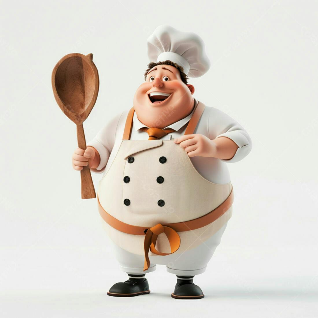 Chef gordinho feliz com colher de pau
