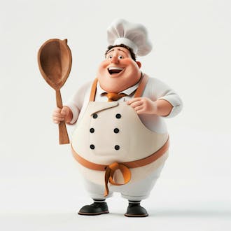 Personagem de chef, segurando uma colher de pau 3d 9