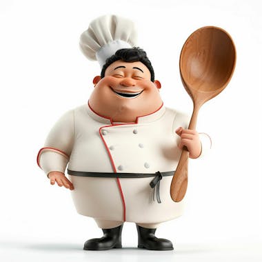 Personagem de chef, segurando uma colher de pau 3d 10