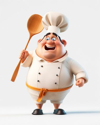 Personagem de chef, segurando uma colher de pau 3d 11