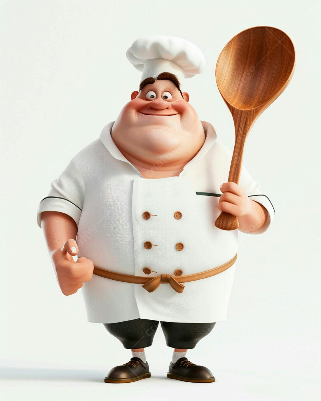 Chef gordinho sorridente com colher de pau