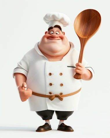 Personagem de chef, segurando uma colher de pau 3d 12