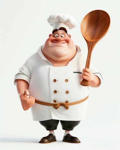 Personagem De Chef, Segurando Uma Colher De Pau 3D 12