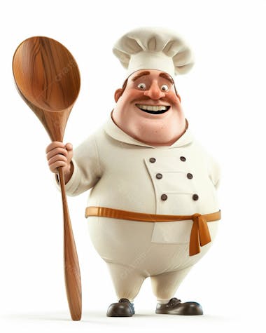 Personagem de chef, segurando uma colher de pau 3d 13