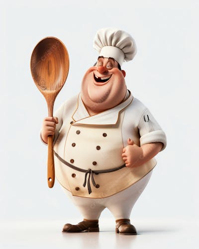Personagem De Chef, Segurando Uma Colher De Pau 3D 14