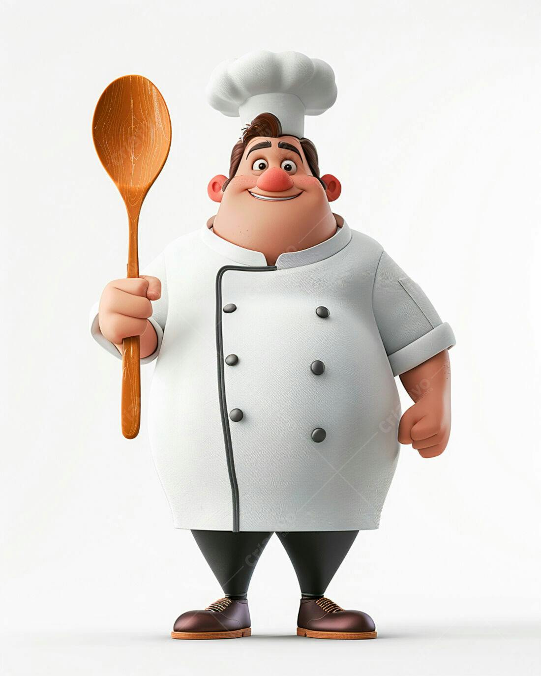Chef de cozinha animado com colher de pau