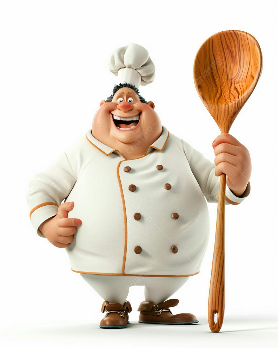 Chef feliz com colher de pau gigante