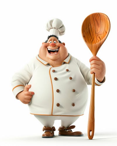 Personagem De Chef, Segurando Uma Colher De Pau 3D 16