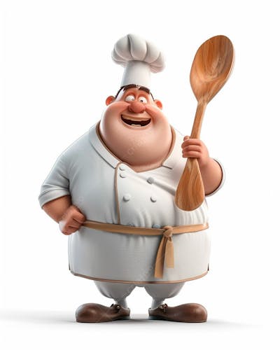 Personagem De Chef, Segurando Uma Colher De Pau 3D 17