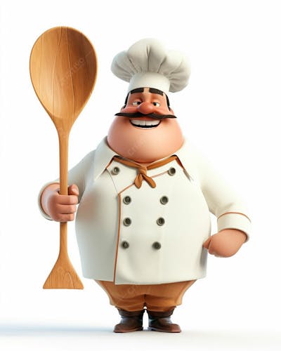 Personagem De Chef, Segurando Uma Colher De Pau 3D 18