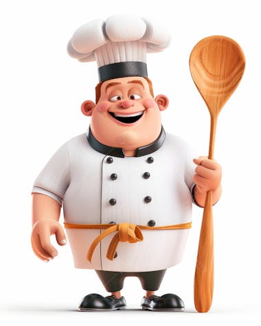 Personagem de chef, segurando uma colher de pau 3d 19