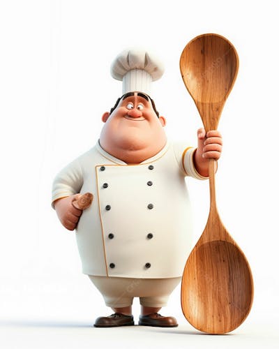 Personagem De Chef, Segurando Uma Colher De Pau 3D 20