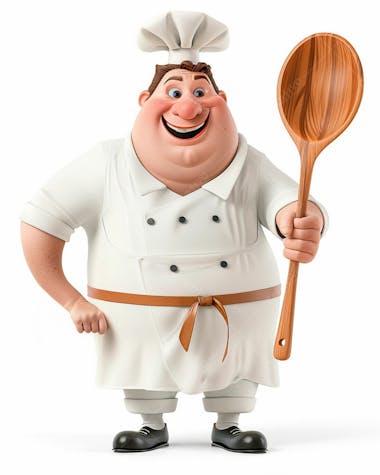 Personagem de chef, segurando uma colher de pau 3d 21