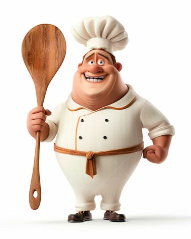 Personagem de chef, segurando uma colher de pau 3d 22