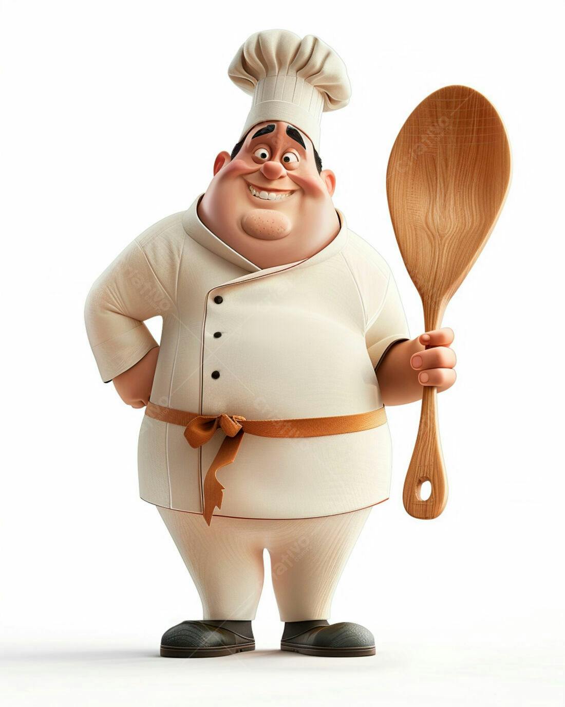 Chef de cozinha animado com colher de pau