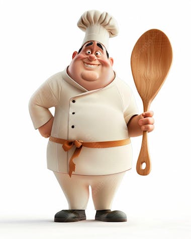 Personagem de chef, segurando uma colher de pau 3d 23