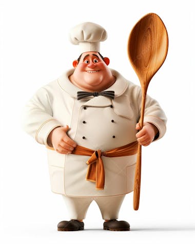 Personagem de chef, segurando uma colher de pau 3d 24