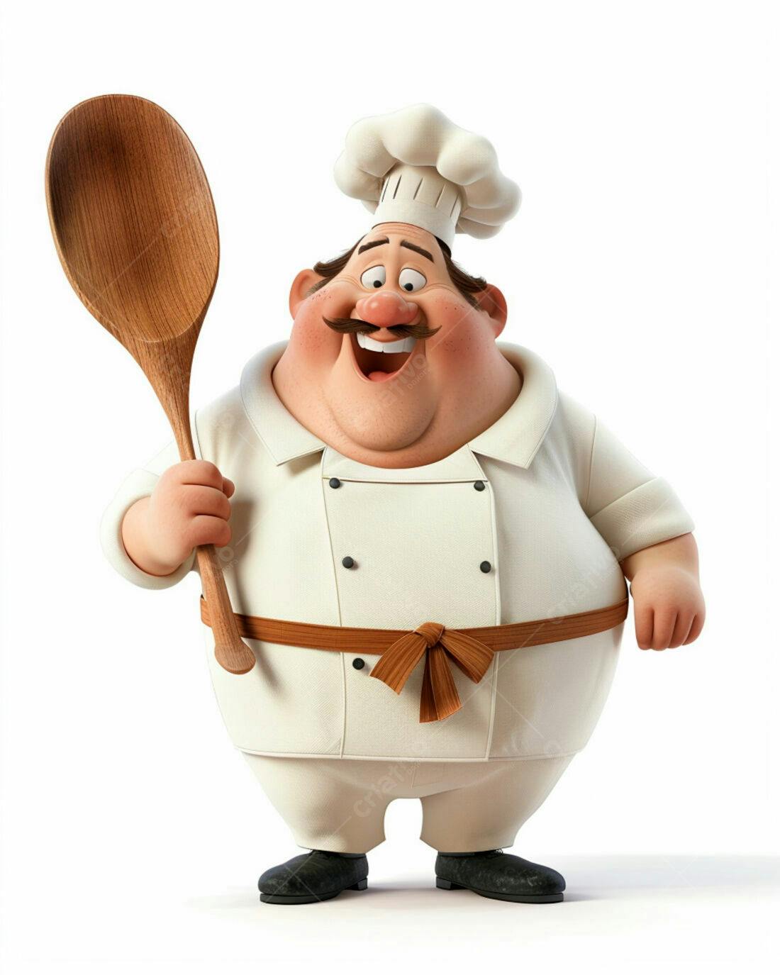 Chef de cozinha animado com colher de pau