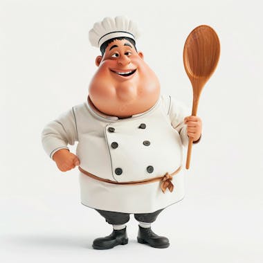 Personagem de chef, segurando uma colher de pau 3d 27