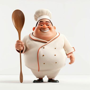 Personagem de chef, segurando uma colher de pau 3d 28