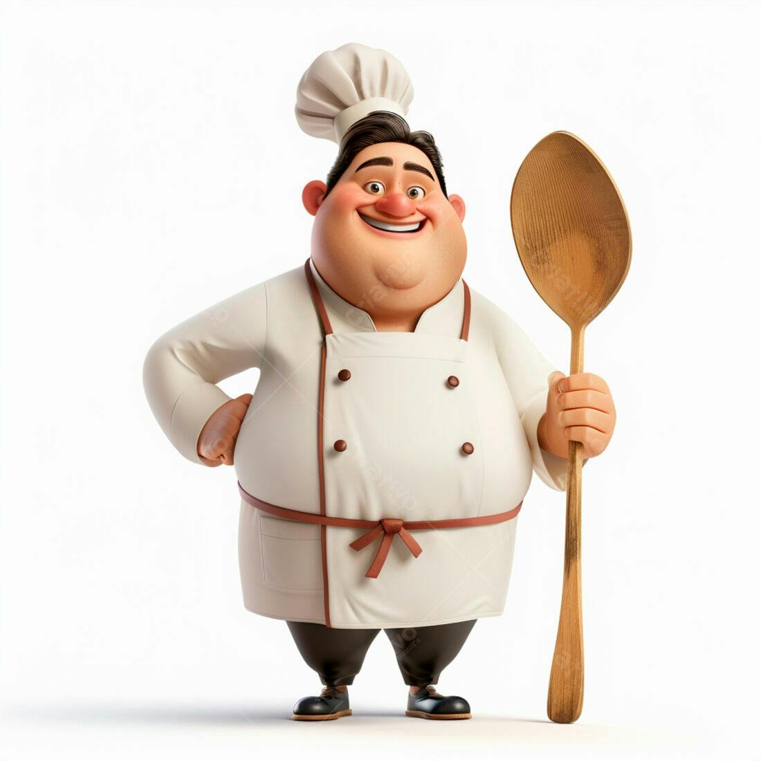 Chef de cozinha animado com colher de pau