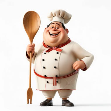 Personagem de chef, segurando uma colher de pau 3d 30