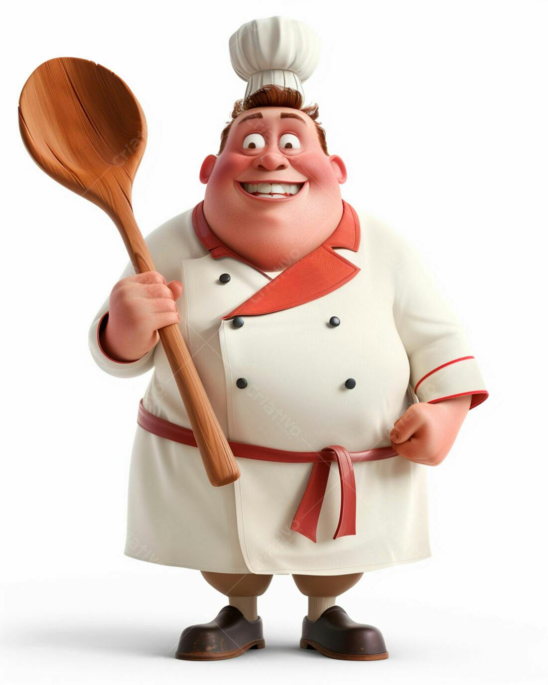 Chef animado com colher de pau sorrindo