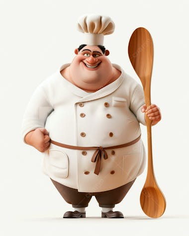 Personagem de chef, segurando uma colher de pau 3d 32