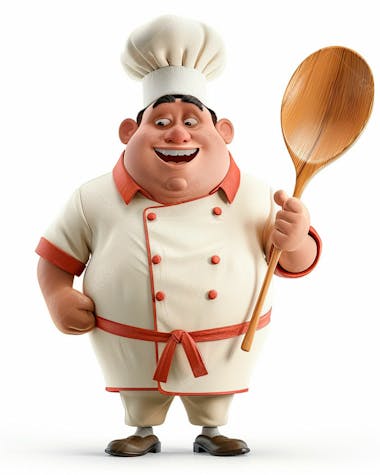 Personagem de chef, segurando uma colher de pau 3d 33