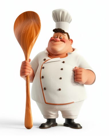 Personagem de chef, segurando uma colher de pau 3d 34