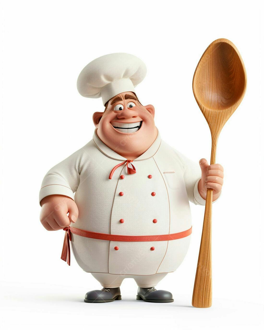 Chef alegre com colher de pau gigante