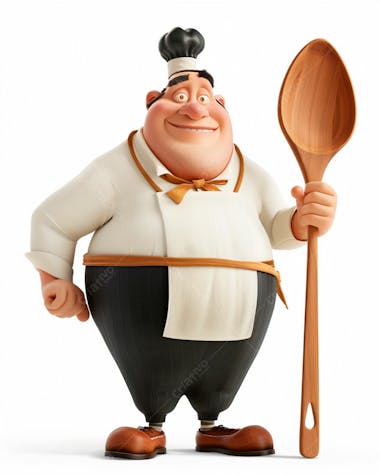 Personagem de chef, segurando uma colher de pau 3d 36