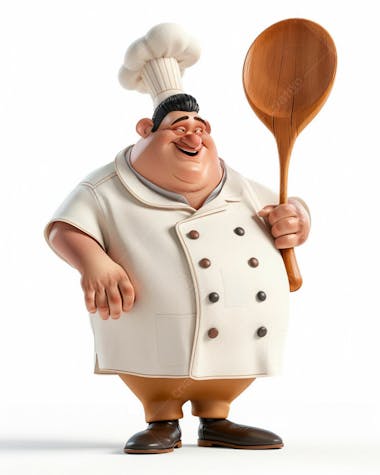 Personagem de chef, segurando uma colher de pau 3d 37