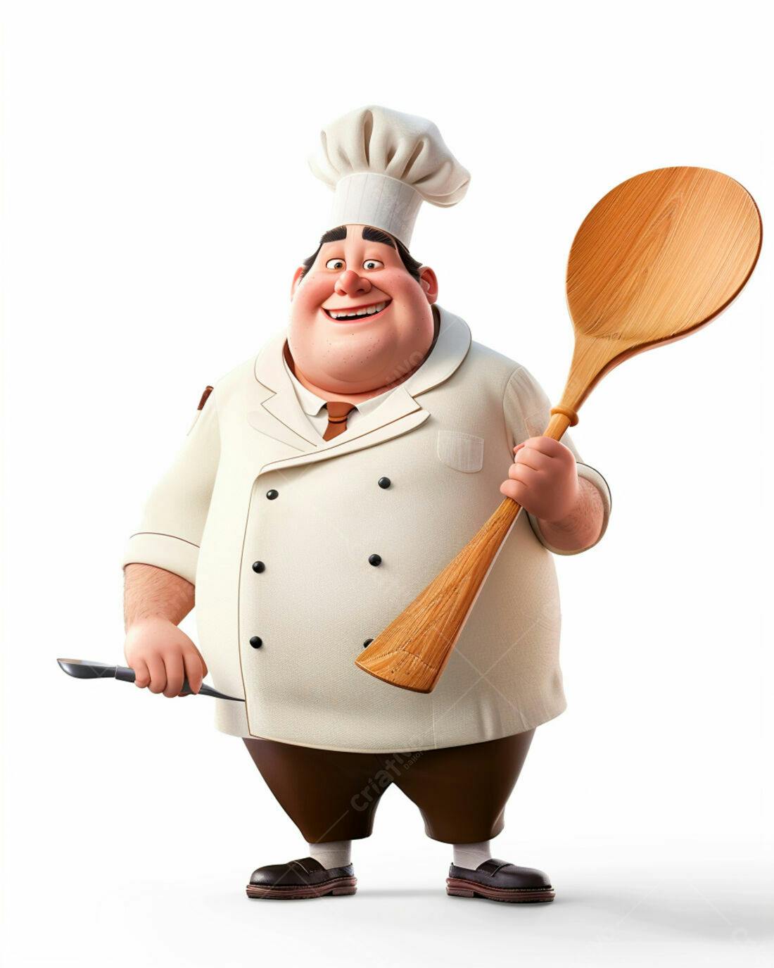 Chef feliz com colher de pau gigante