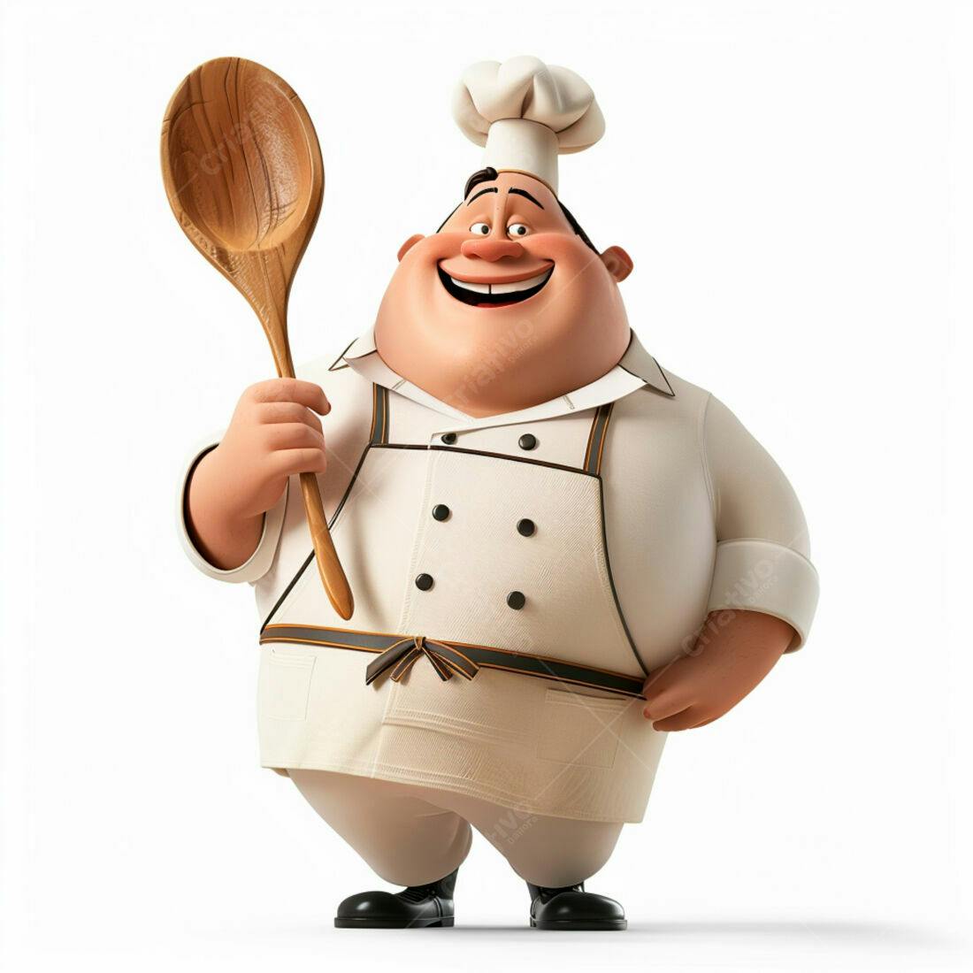 Chef de cozinha animado com colher de pau