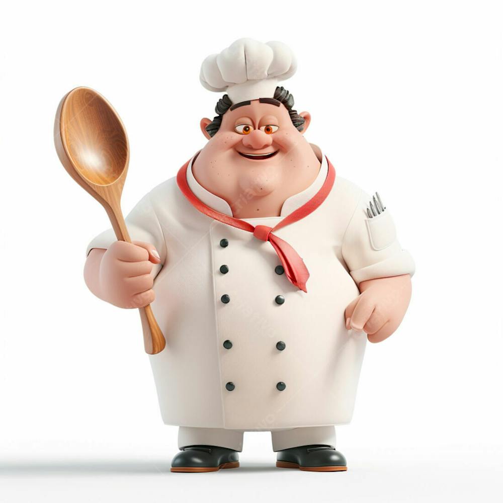 Personagem De Chef, Segurando Uma Colher De Pau 3D 40