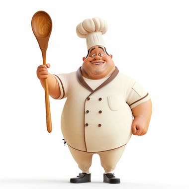 Personagem de chef, segurando uma colher de pau 3d 41