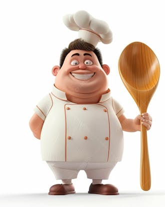 Personagem de chef, segurando uma colher de pau 3d 43