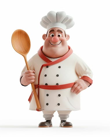 Personagem de chef, segurando uma colher de pau 3d 44